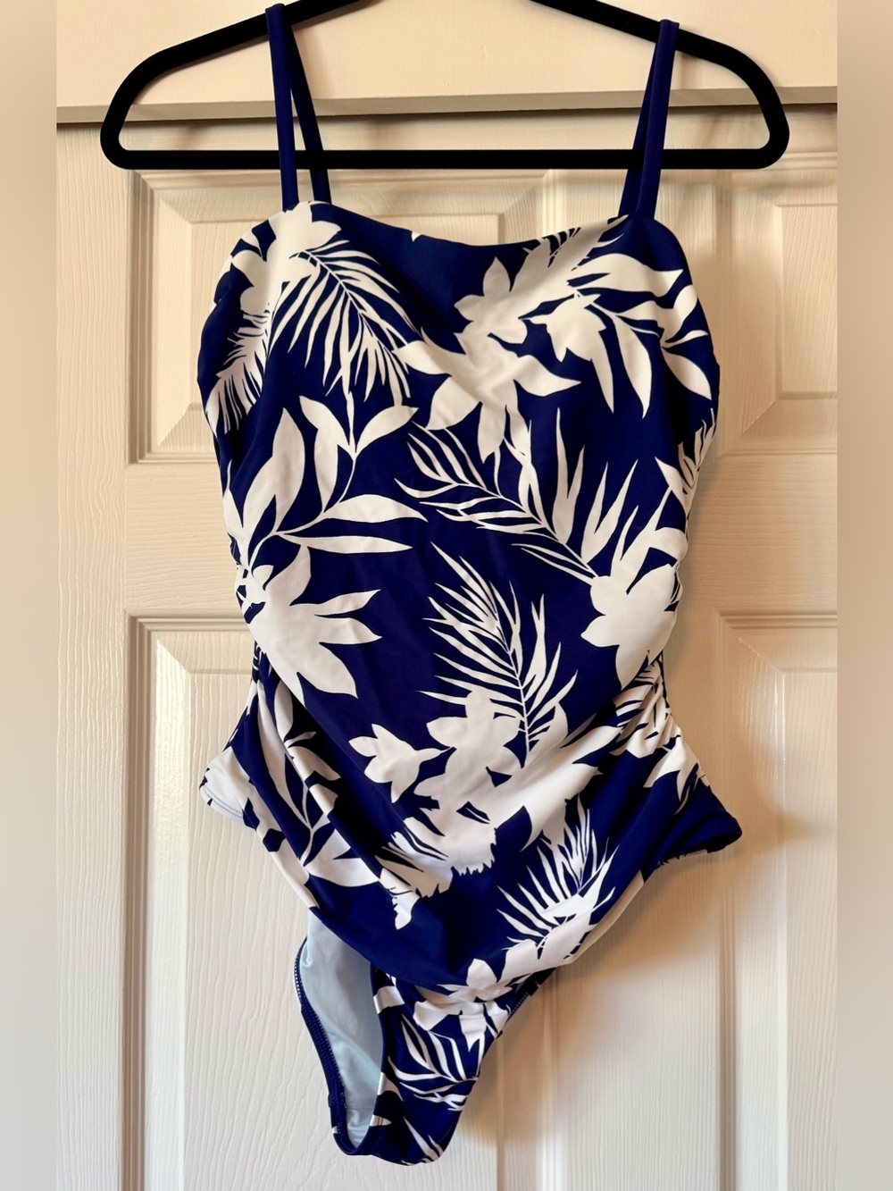 Navy Blue Tropical Flowers One Piece Swimsuit size L